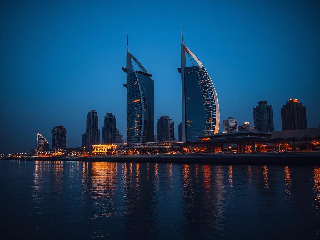 Abu Dhabi corniche skyline at blue hour