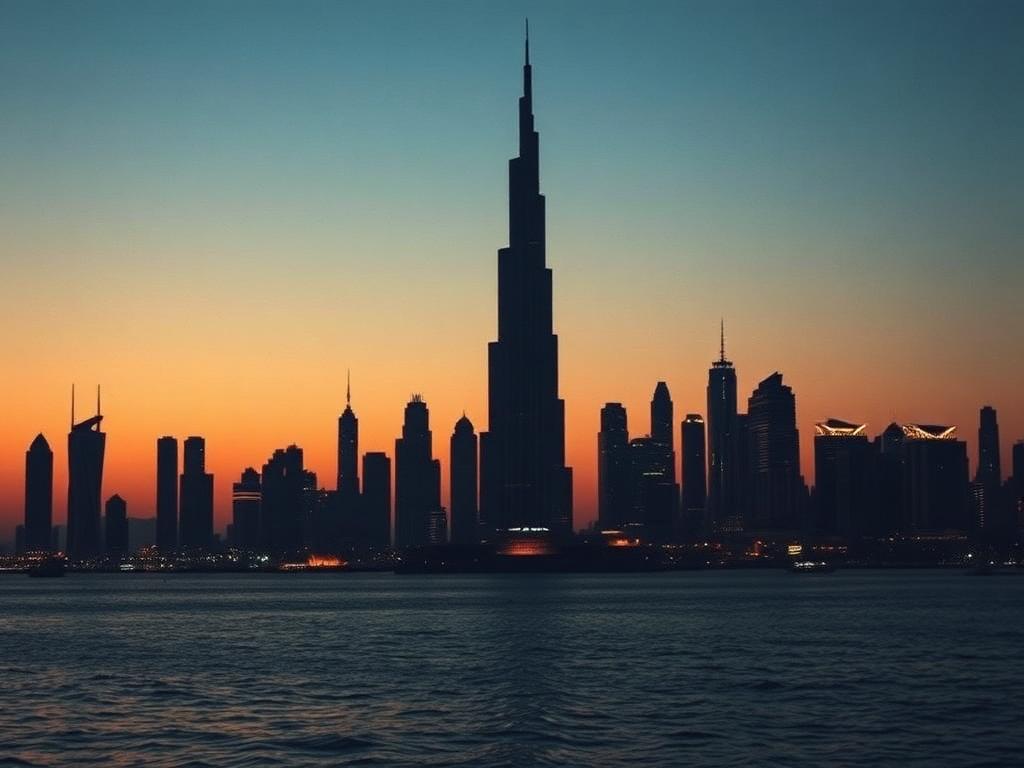 Dubai skyline at dusk across the water