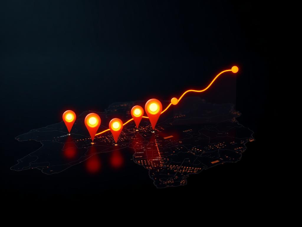 Local search pins and growth curve over a capital city map