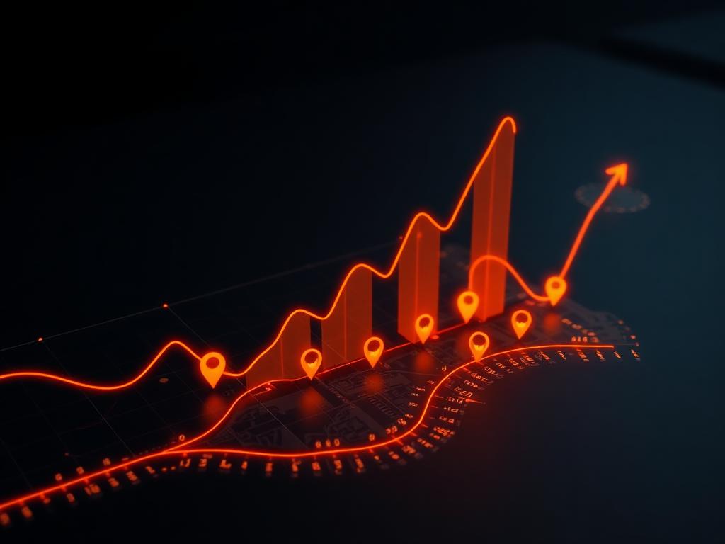 Rising search rankings over a night map of Dubai